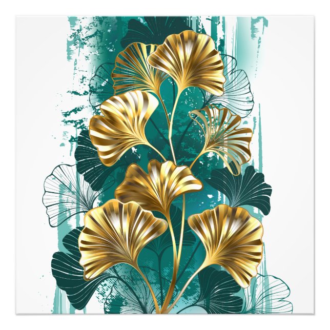 Branch with Golden Leaves Ginko Biloba Photo Print (Front)