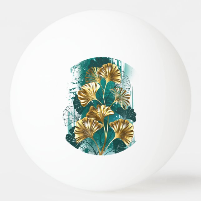 Branch with Golden Leaves Ginko Biloba Ping Pong Ball (Front)