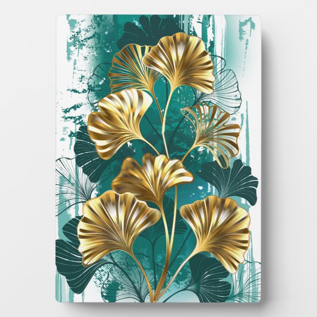 Branch with Golden Leaves Ginko Biloba Plaque (Front)