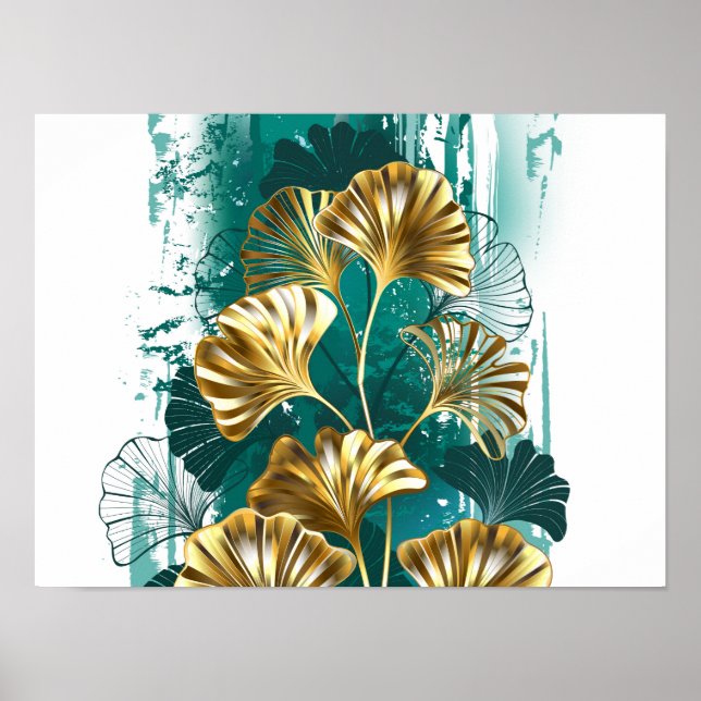 Branch with Golden Leaves Ginko Biloba Poster (Front)