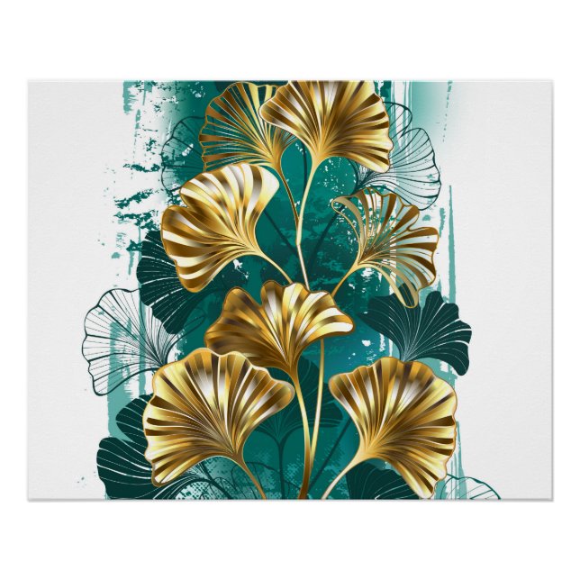 Branch with Golden Leaves Ginko Biloba Poster (Front)