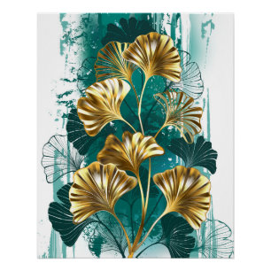 Branch with Golden Leaves Ginko Biloba Poster
