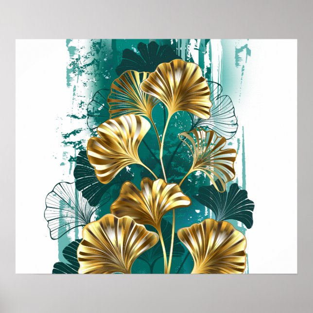 Branch with Golden Leaves Ginko Biloba Poster (Front)