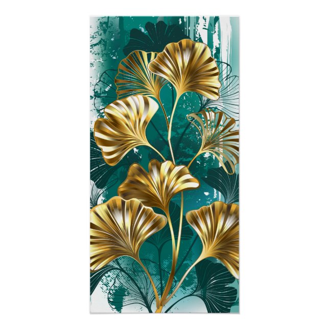 Branch with Golden Leaves Ginko Biloba Poster (Front)