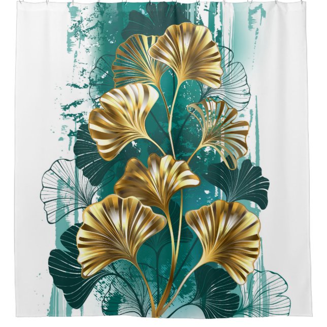 Branch with Golden Leaves Ginko Biloba Shower Curtain (Front)