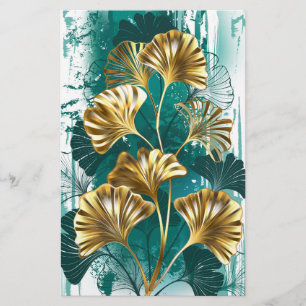 Branch with Golden Leaves Ginko Biloba Stationery