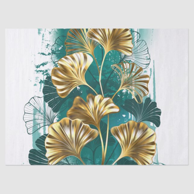 Branch with Golden Leaves Ginko Biloba Tissue Paper (Front)