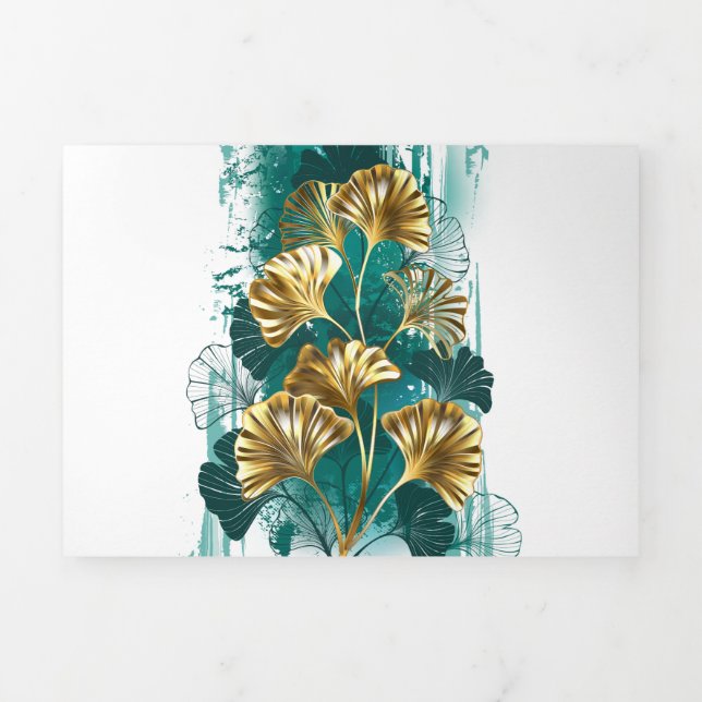 Branch with Golden Leaves Ginko Biloba Tri-Fold Card (Cover)
