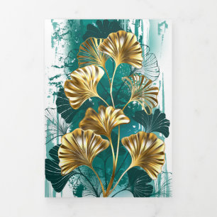 Branch with Golden Leaves Ginko Biloba Tri-Fold Holiday Card