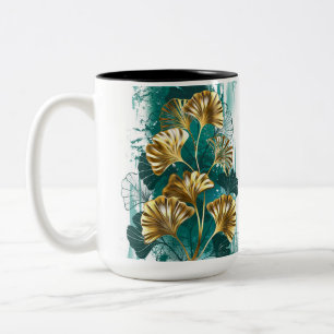 Branch with Golden Leaves Ginko Biloba Two-Tone Coffee Mug