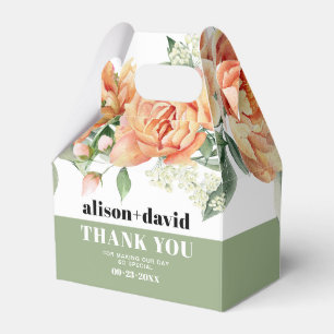 Branch with peach rose flowers typography wedding favour box