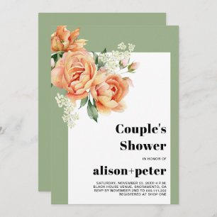 Branch with peach roses weddding couple's shower invitation