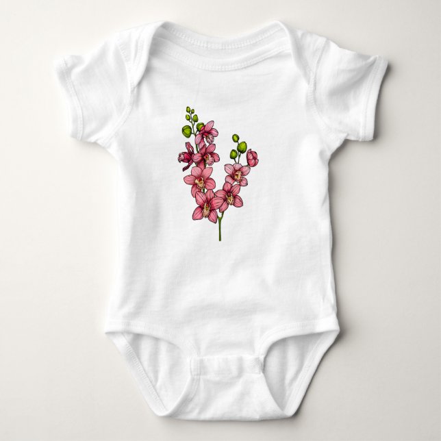 branch with pink orchid flowers tote bag baby bodysuit (Front)
