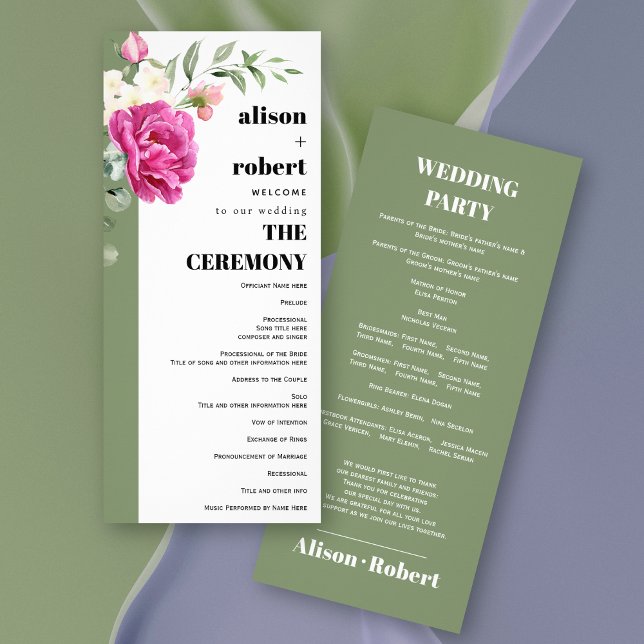 Branch with rose flowers sage wedding program rack card (Creator Uploaded)