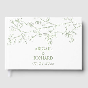 Branch with sage green blossoms monochrome wedding guest book