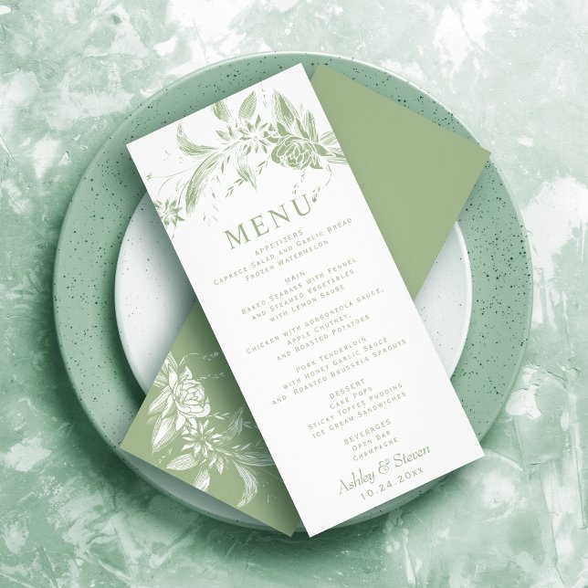 Branch with sage green flowers wedding menu card (Creator Uploaded)