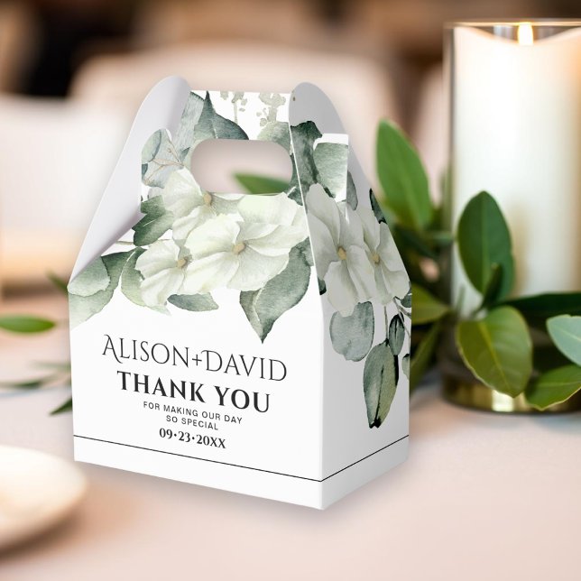 Branch with white flowers black typography wedding favour box (Creator Uploaded)