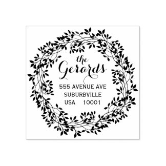 Branch Wreath Leaves Address Custom Rubber Stamp