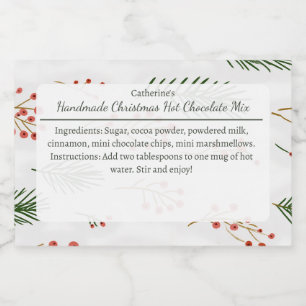 Branches and Berries Christmas Hot Chocolate Mix  Food Label