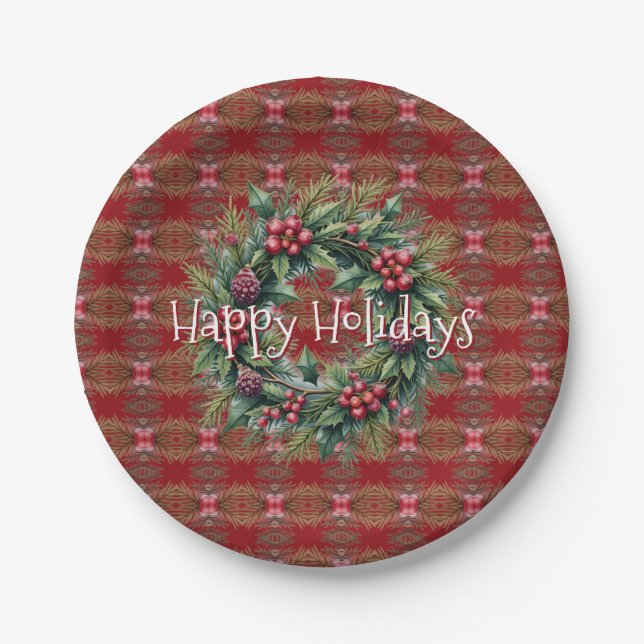 Branches And Berry Holiday Designed Paper Plate (Front)