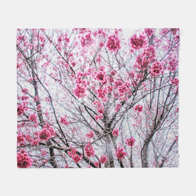 Branches and Blooms of a Cherry Tree Fleece Blanket (Front (Horizontal))