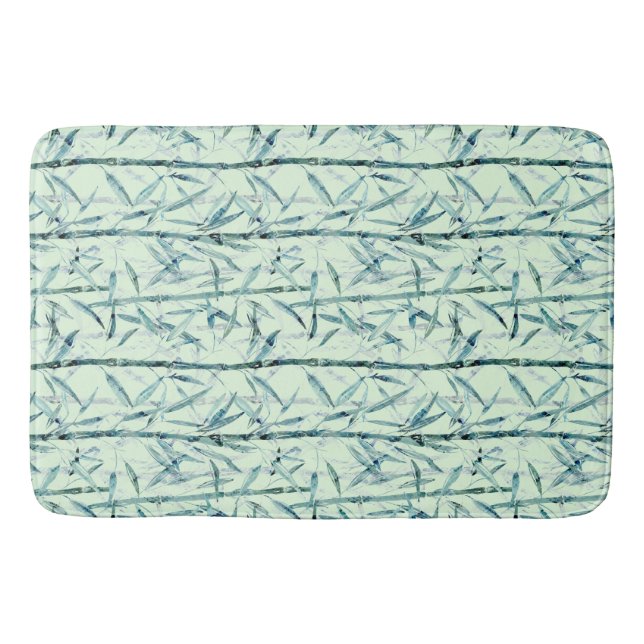 Branches bamboo, white, green, leaves, bamboo bath mat (Front)