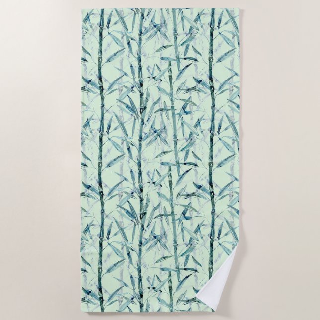 Branches bamboo, white, green, leaves, bamboo beach towel (Front)