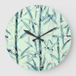 Branches bamboo, white, green, leaves, bamboo large clock