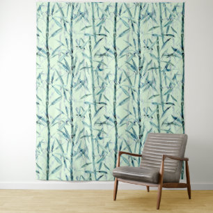 Branches bamboo, white, green, leaves, bamboo tapestry