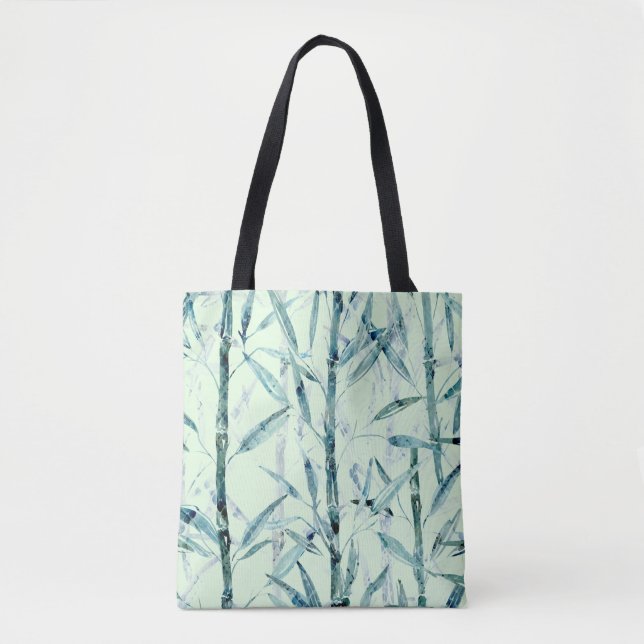 Branches bamboo, white, green, leaves, bamboo tote bag (Front)