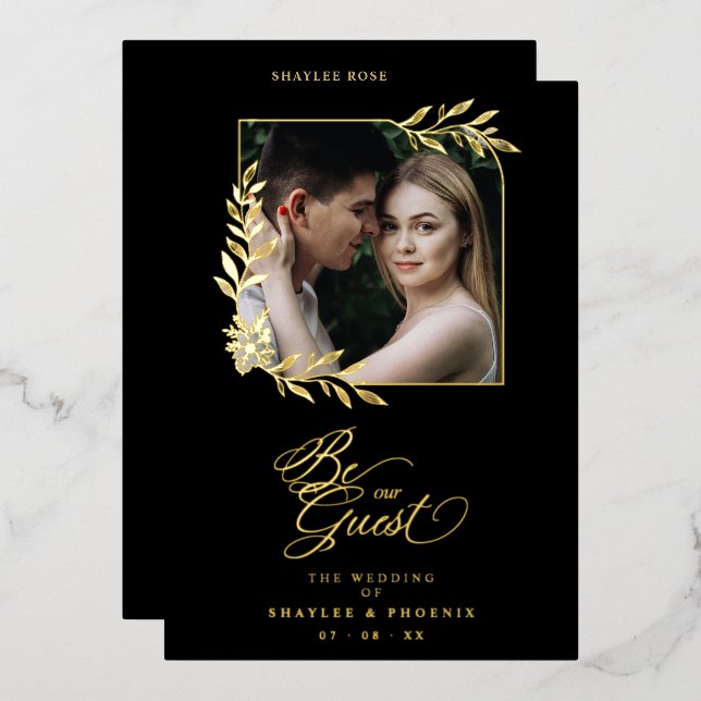 Branches Frame Luxury Golden Chic Photo Wedding (Front/Back)