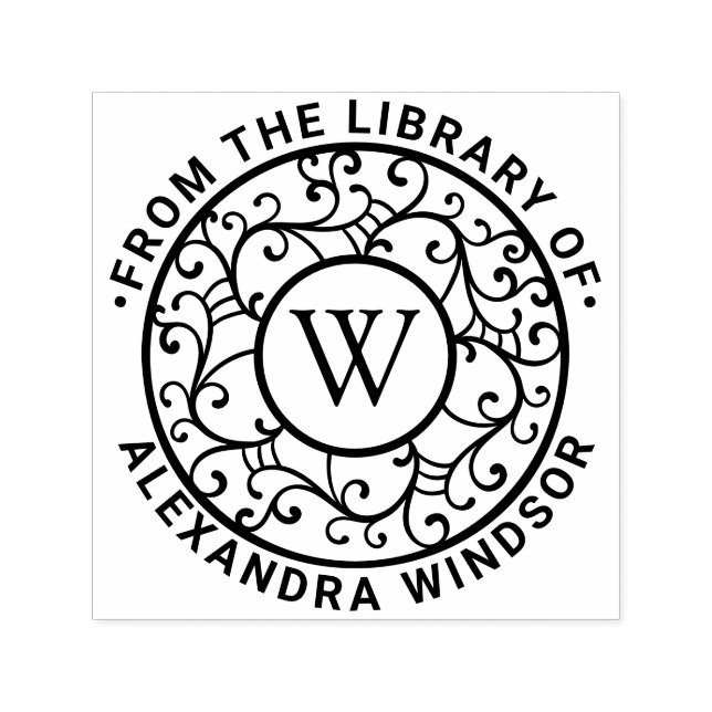 Branches Lacy Filigree Name Initial Library Book Self-inking Stamp (Design)