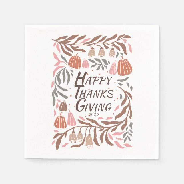 Branches, leaves and pumpkins fall Thanksgiving  Napkin (Front)