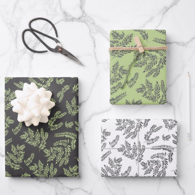 Branches & Leaves Gift Wrap Paper Sheet Set of 3 (Front)
