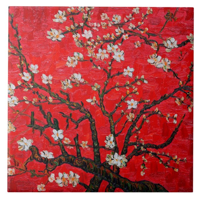 Branches of Almond Tree in Blossom, Van Gogh Ceramic Tile (Front)