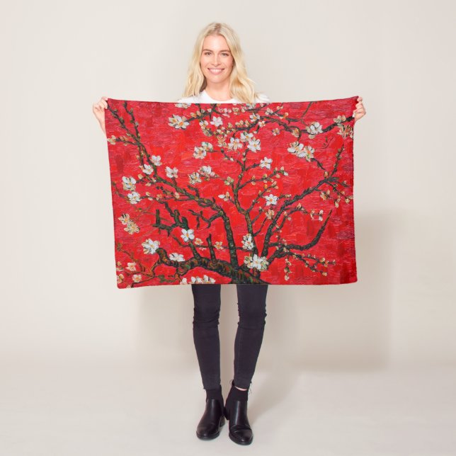 Branches of Almond Tree in Blossom, Van Gogh Fleece Blanket (In Situ)