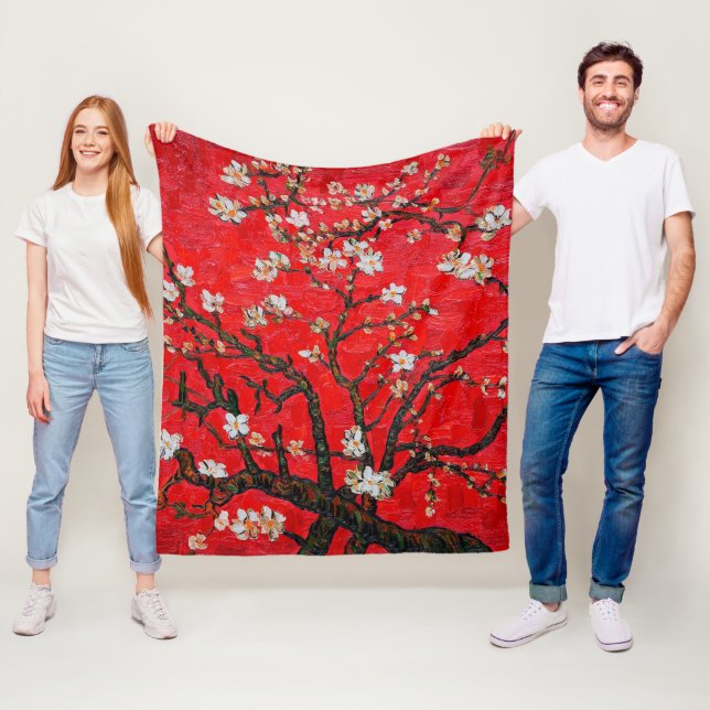 Branches of Almond Tree in Blossom, Van Gogh Fleece Blanket (In Situ)