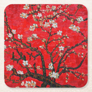 Branches of Almond Tree in Blossom, Van Gogh Square Paper Coaster