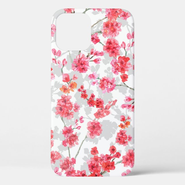Branches of cherry blossoms on white and grey back Case-Mate iPhone case (Back)