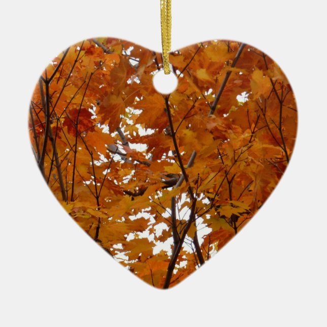 Branches of Maple Leaves I Orange Autumn Ceramic Ornament (Front)