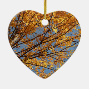 Branches of Maple Leaves II Orange Autumn Ceramic Ornament