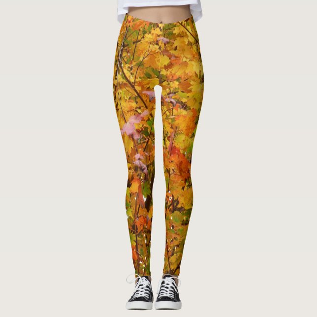 Branches of Maple Leaves II Orange Autumn Leggings (Front)