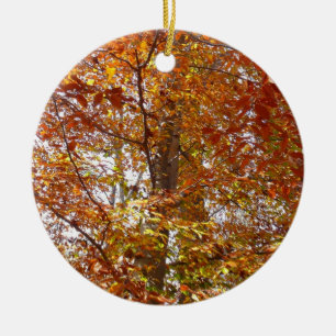 Branches of Orange Leaves Autumn Nature Ceramic Ornament
