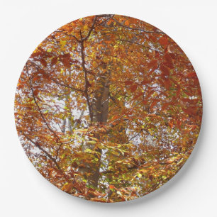 Branches of Orange Leaves Autumn Nature Paper Plate