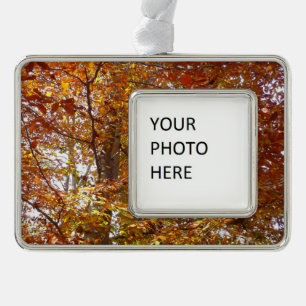 Branches of Orange Leaves Autumn Nature Silver Plated Framed Ornament