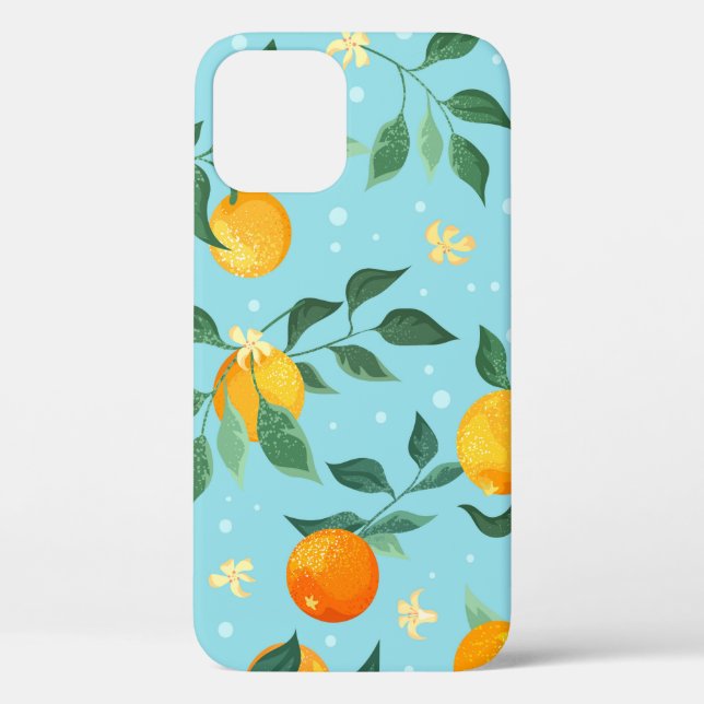 Branches of oranges with flowers on a blue backgro Case-Mate iPhone case (Back)