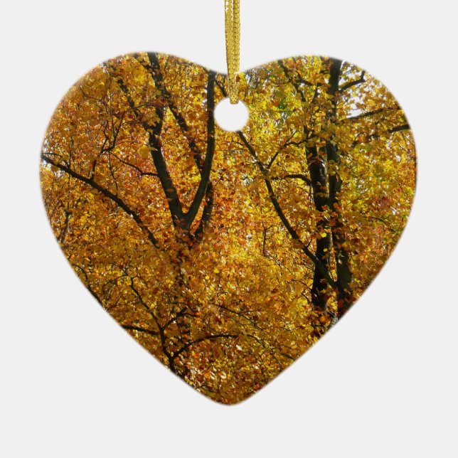 Branches of Yellow Leaves Bright Autumn Colourful Ceramic Ornament (Front)