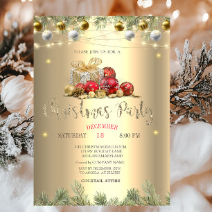 Branches,Presents,Balls,String Lights Christmas  Invitation