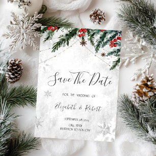 Branches Red Berries Snowflakes Save The Date
