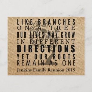 Branches Tree Family Reunion Invitation Burlap Postcard